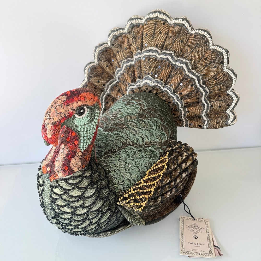 John Derian Turkey Pillow Target Unisex OS Multi Beaded Embellished Thanksgiving